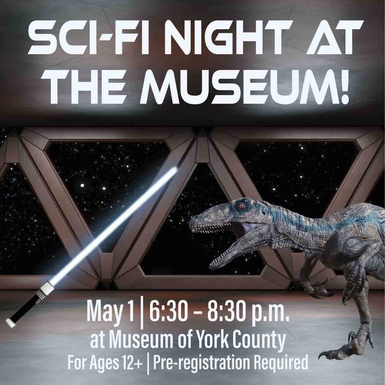 sci-fi night graphic of space dinos